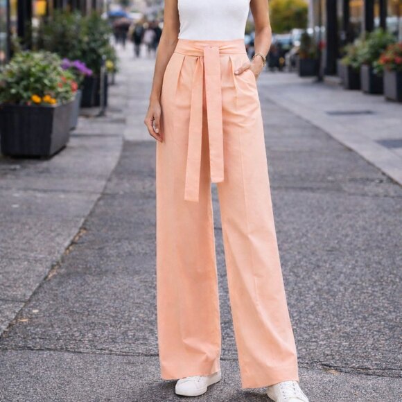 Reiss Pants - Reiss Malin High Waist Wide Leg Apricot Peach Dress Pants US 8 NWOT